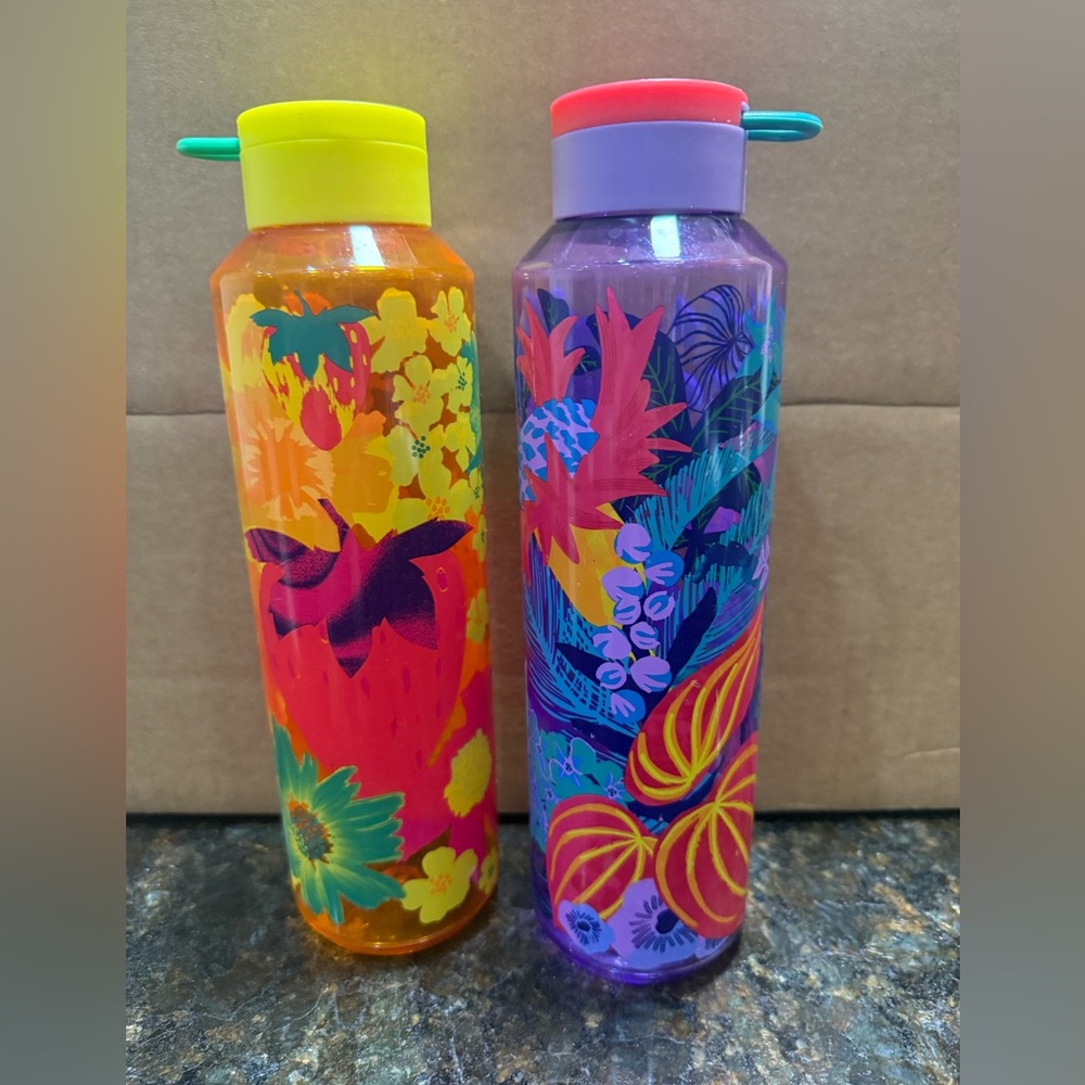 Set of Two Starbucks 2022 Tropical Jungle Purple and Orange 24 oz. Water Bottles